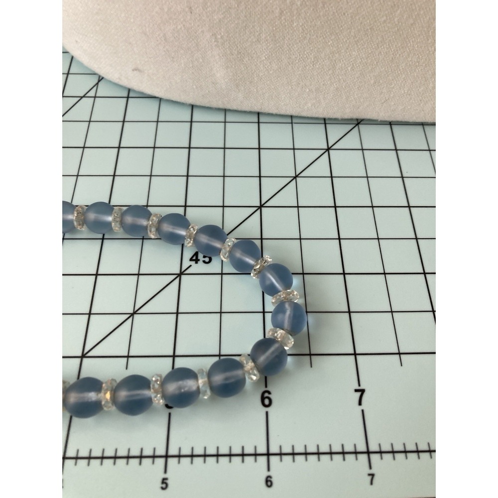 Vintage Blue Frosted Glass Bead Choker Necklace Faceted Spacer Beads Small - Picture 7 of 7